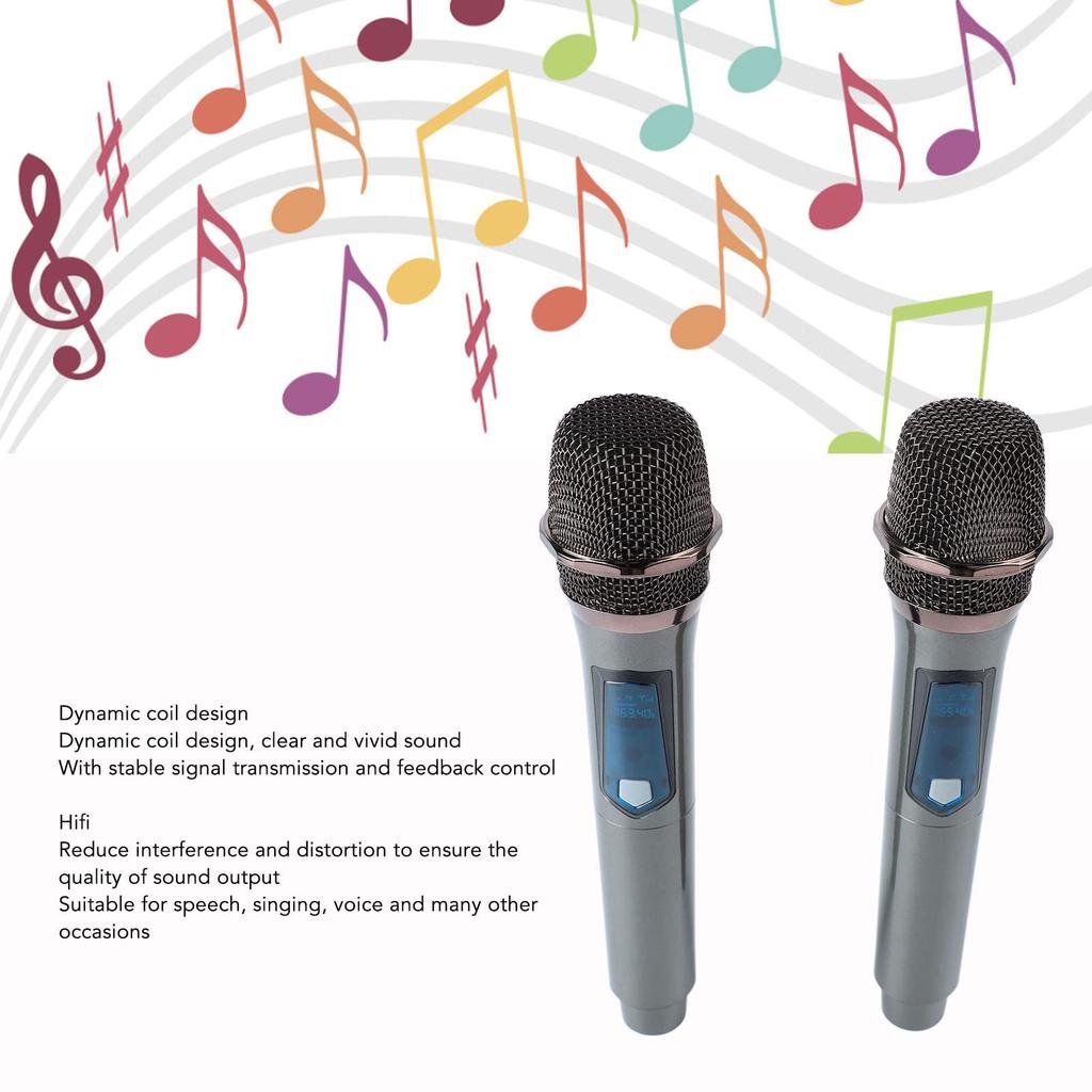 UHF Wireless Handheld Microphone System 1 for 2 - Dynamic Cordless Microphone for Outdoor Home Singing and More