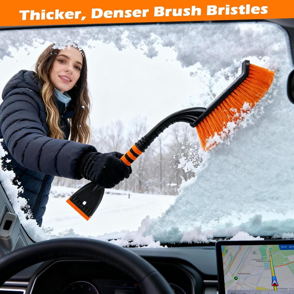 Car Snow Brush And Ice Scraper/26.8" Window Scraper Deicer For Car Windshield, 2 In 1 Ice Scrapers And Brushes With Non-Slip Gloves, Winter Car