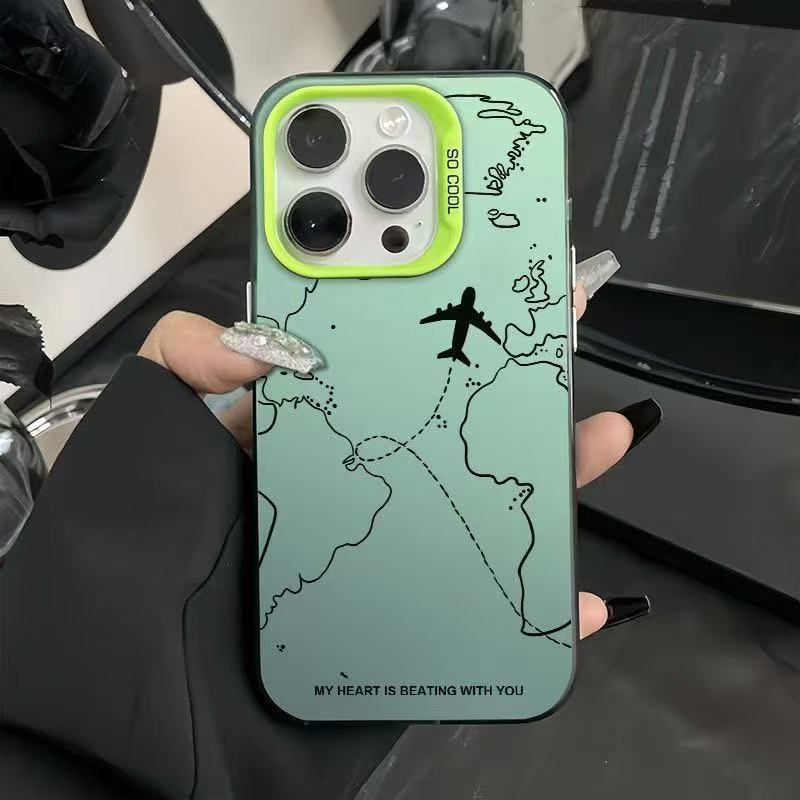 Airplane Map Printed Matte Hard Shockproof Phone Case Compatible With Apple Iphone