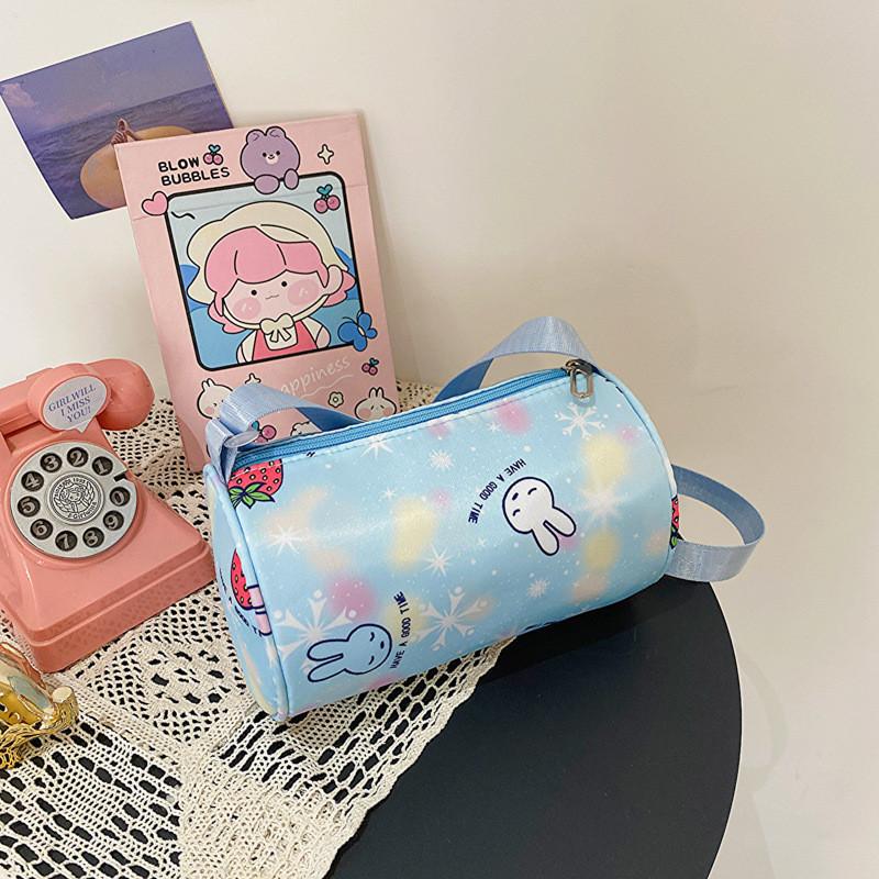 Adorable Cartoons Kids Nylon Lightweight Crossbody Bag For Boys And Girls Blue Strawberry