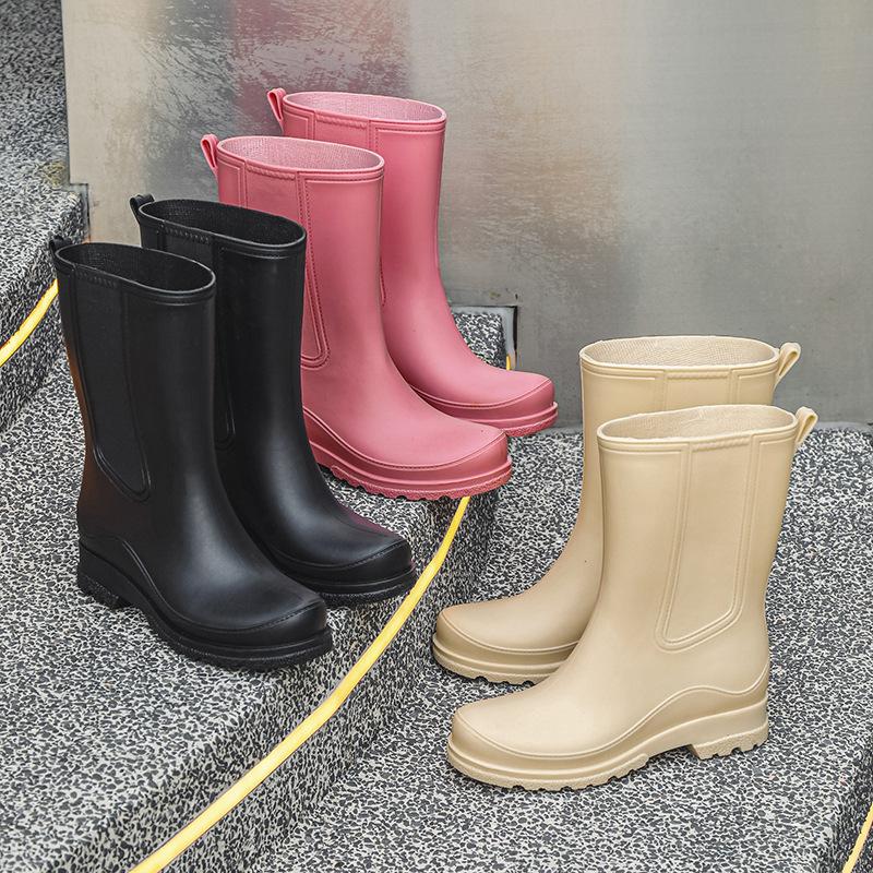 Water shoes Japanese fashion high heel medium tube high tube rain boots rain shoes thick sole warm non-slip waterproof rubber shoes