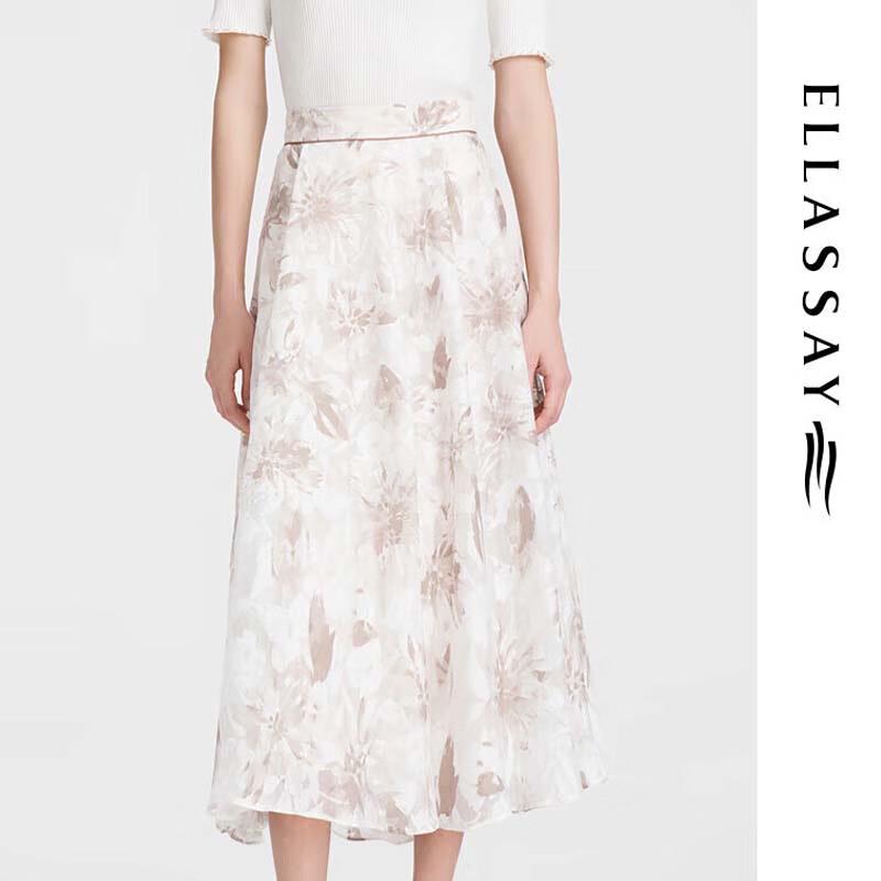 ELLASSAY French Romantic High-Waist Printed A-Line Midi Skirt M