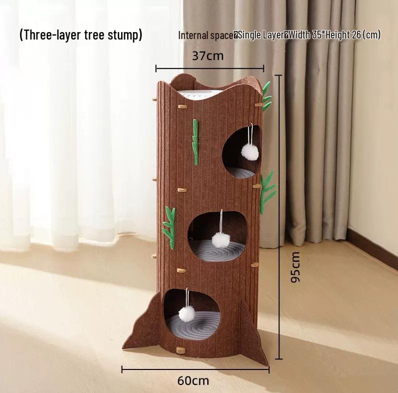 Multi-Layer Felt Cat Tree Bed: All-Season Enclosed Pet Nest with Tree Hole Design