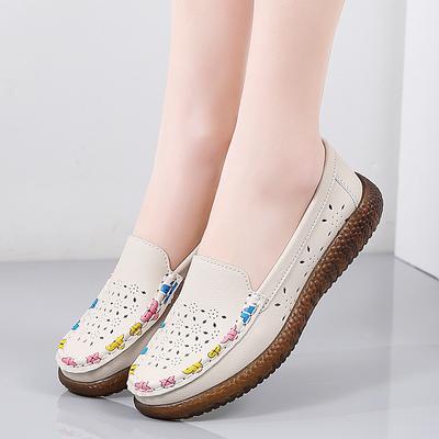 Kvinnor Mjuka Loafers Slip on Casual Elegant sommar Andas Flats Läder Svarta mockasinskor