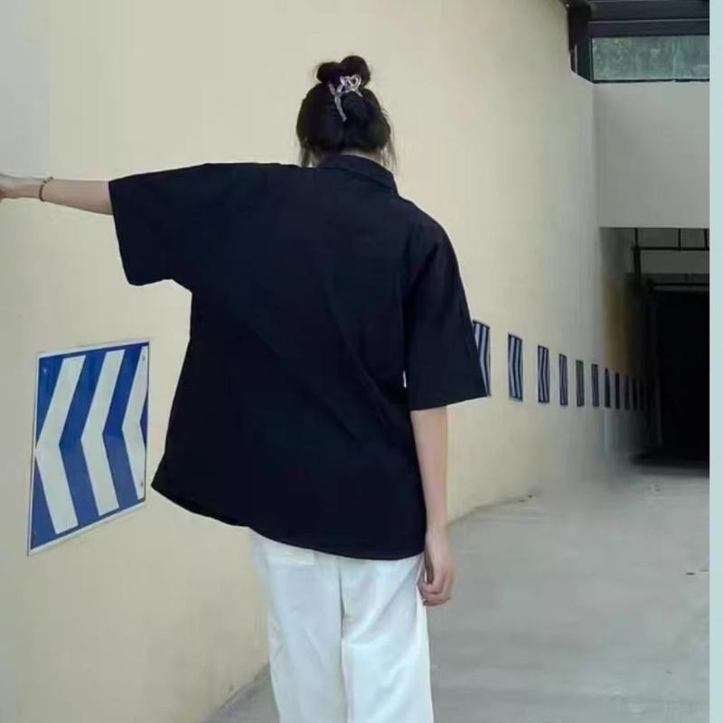 Damen Weiß Kurzarm Knopfleiste Hemd Locker Lässig Bluse Top