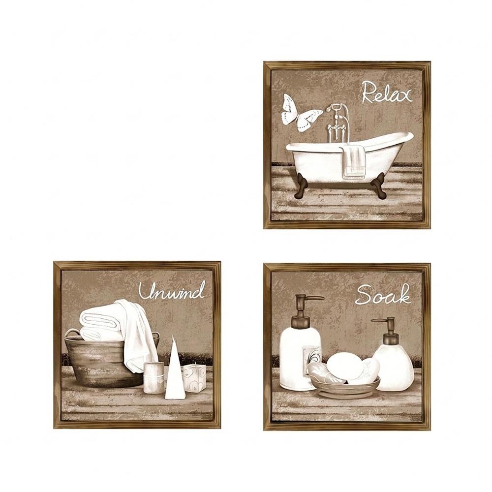 3Pcs Farmhouse Bathroom Wooden Plaques Vintage Relax Soak Unwind Wall Art Home Bathroom
