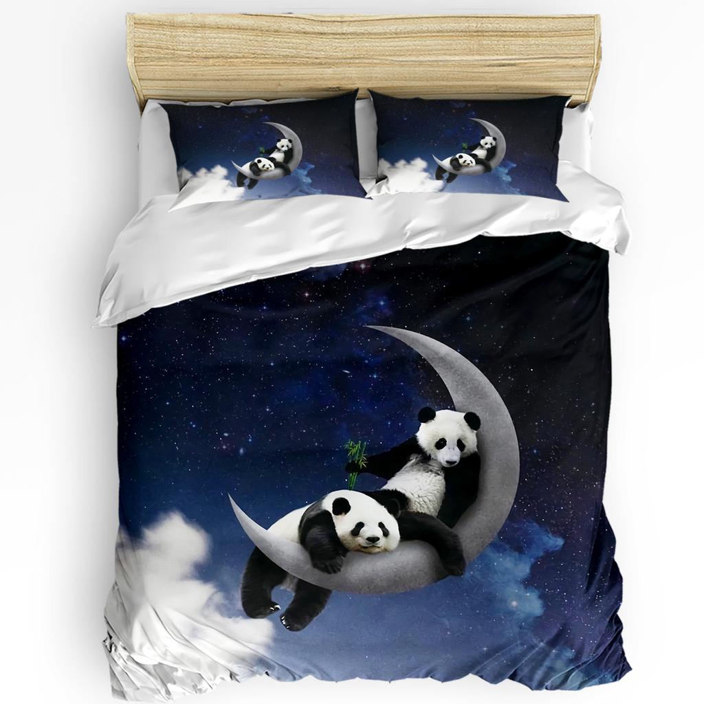 Moon Night Sky Panda Bamboo Star Animal Duvet Cover With Pillow Case Custom 3pcs Bedding Set Quilt Cover Double Bed Home Textile