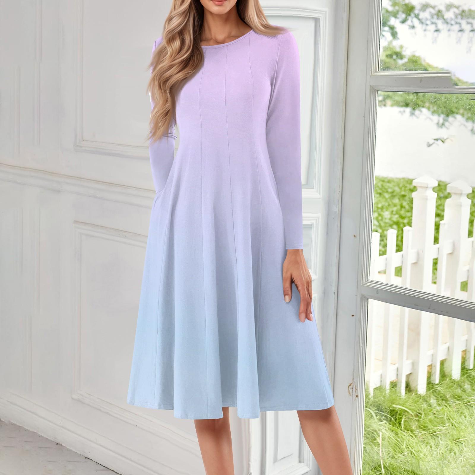 

Женское повседневное модное платье миди с круглым вырезом и длинными рукавами S