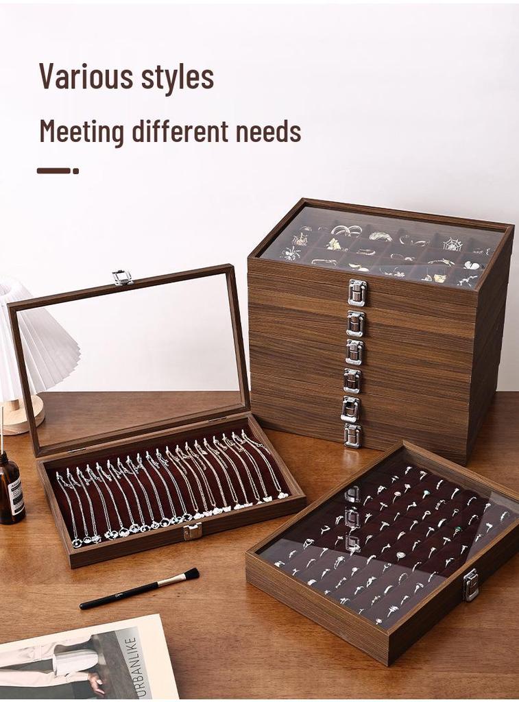 Walnut Wood Large Jewelry Box - Anti-Oxidation Storage for Rings, Earrings, Necklaces, and Bracelets