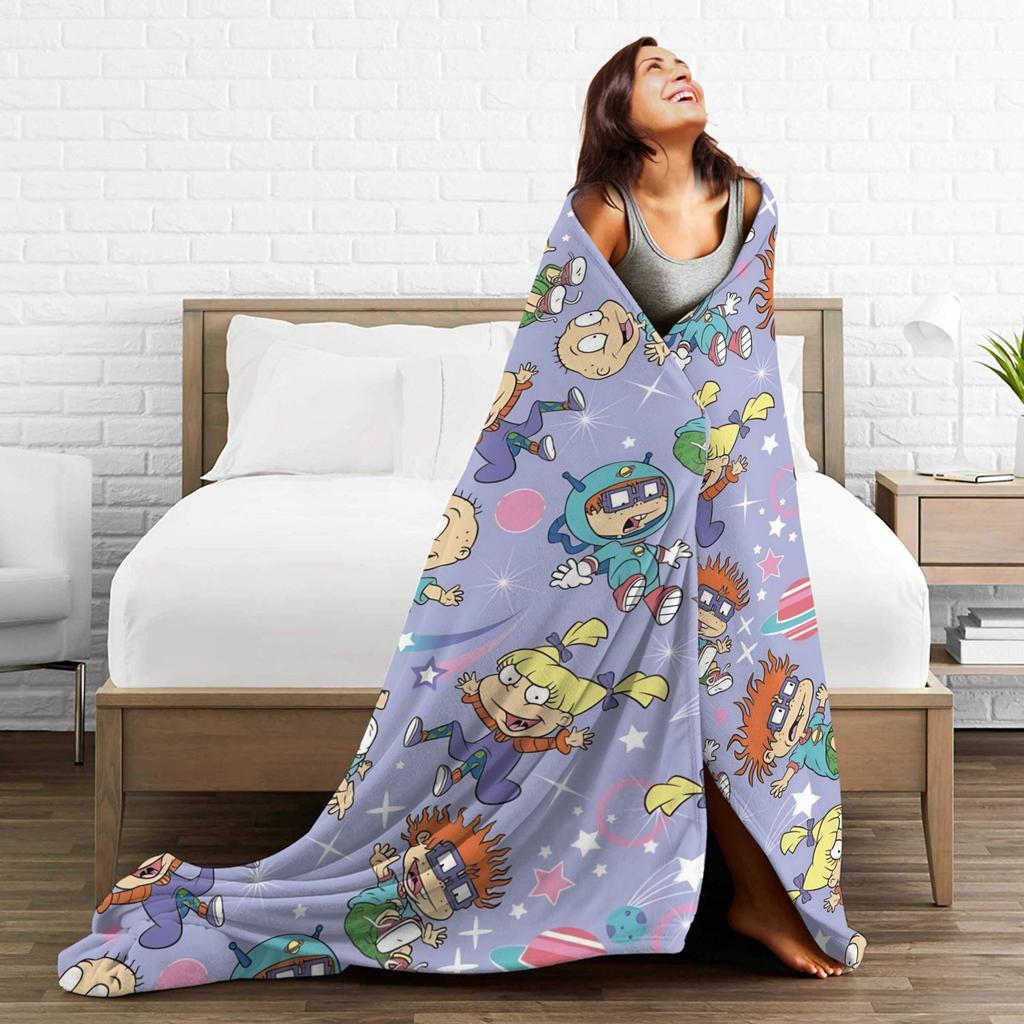 Super Warm Blanket Travel Rugrats Dil Pickles Pattern Throw Blanket Flannel Bedspread For Outdoor Funny Sofa Bed Cover