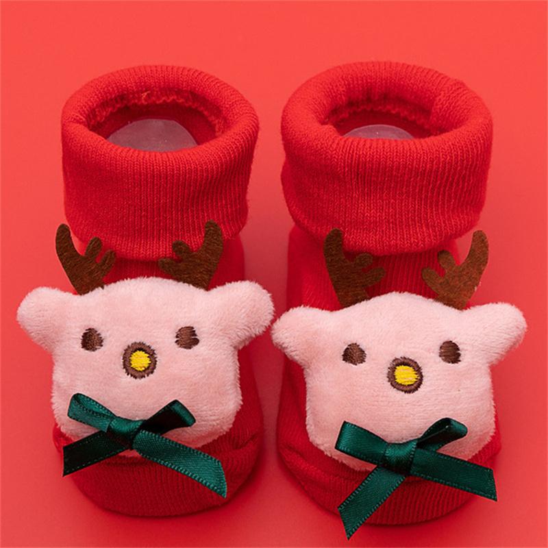 0-3T Winter Thick Infant Socks for Girls Boys Kids Christmas New Year's Socks Anti Slip Cotton Short Socks for Newborns