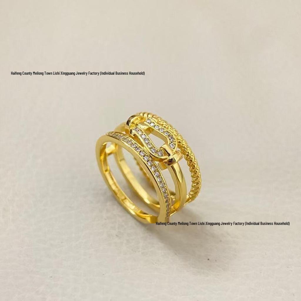 Fred Hufeisen-Schnalle Diamant-Trio Ring - Premium Paar Vielseitiger Xiaohongshu-Stil