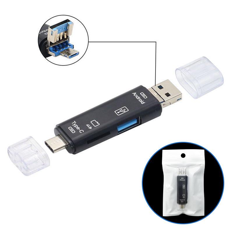 Lettore di schede USB Type-C: Adattatore OTG All-in-One per Android e Computer con Slot SD/TF, Plug-and-Play.