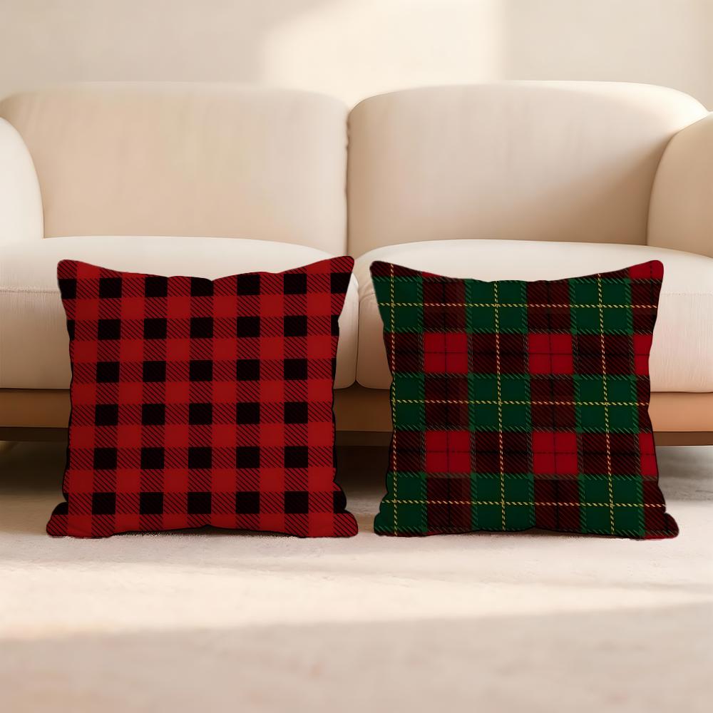 Christmas Plaid Cushion Cover Premium Comfort Reversible Pillow Cove -Two In One Design for Any Room & Car Interior