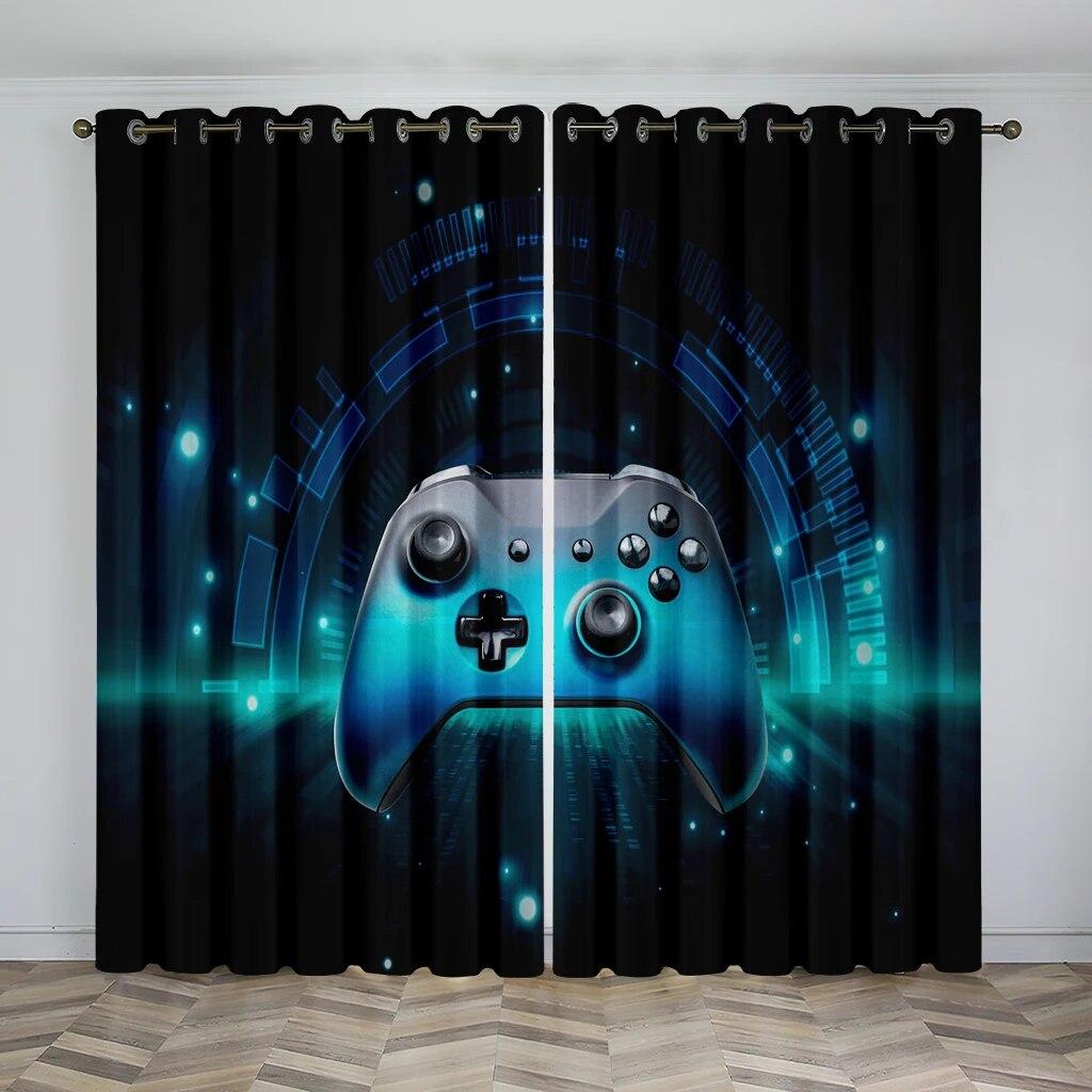 Pyrotechnic Geometric Game Handle Printed Curtains, E-Sports Light-Transmitting Decorative Curtains For Boys And Girls’ Rooms