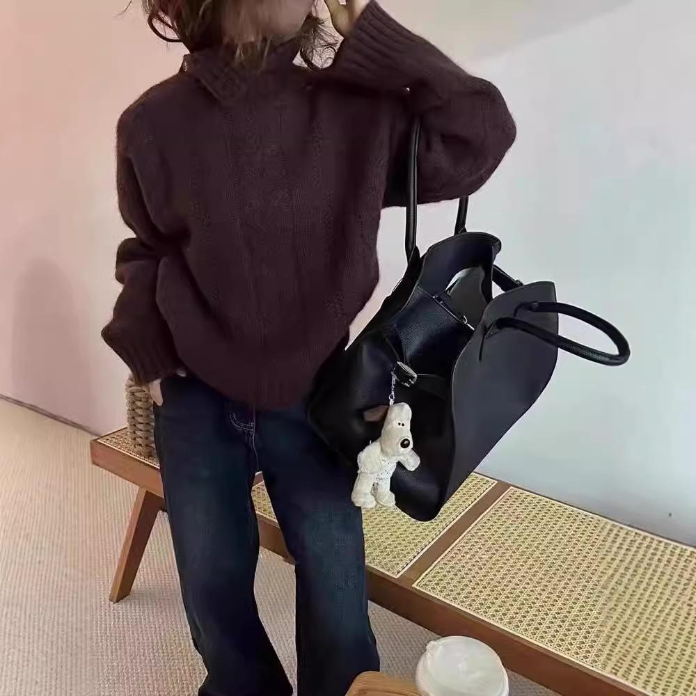 Lapel Irregular Twist Pullover Sweater Women's Autumn and Winter Soft Waxy Lazy Versatile Short Knitted Bottoming Top