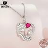 BISAER 925 Silver Mother & Child Pendant Necklaces Heart Charm Adjustable Chain For Women Mother's Day Birthday Jewelry