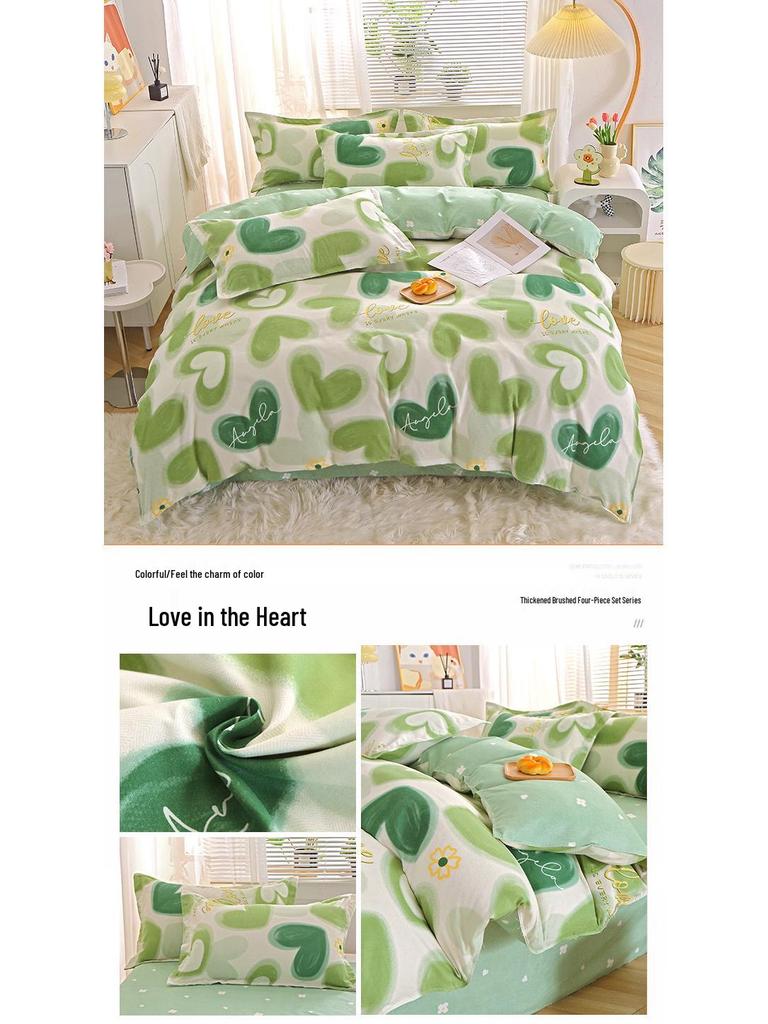 Gestreifte Bettwäsche aus gebürsteter Baumwolle für Herbst/Winter – Verdickter Bettbezug & Laken