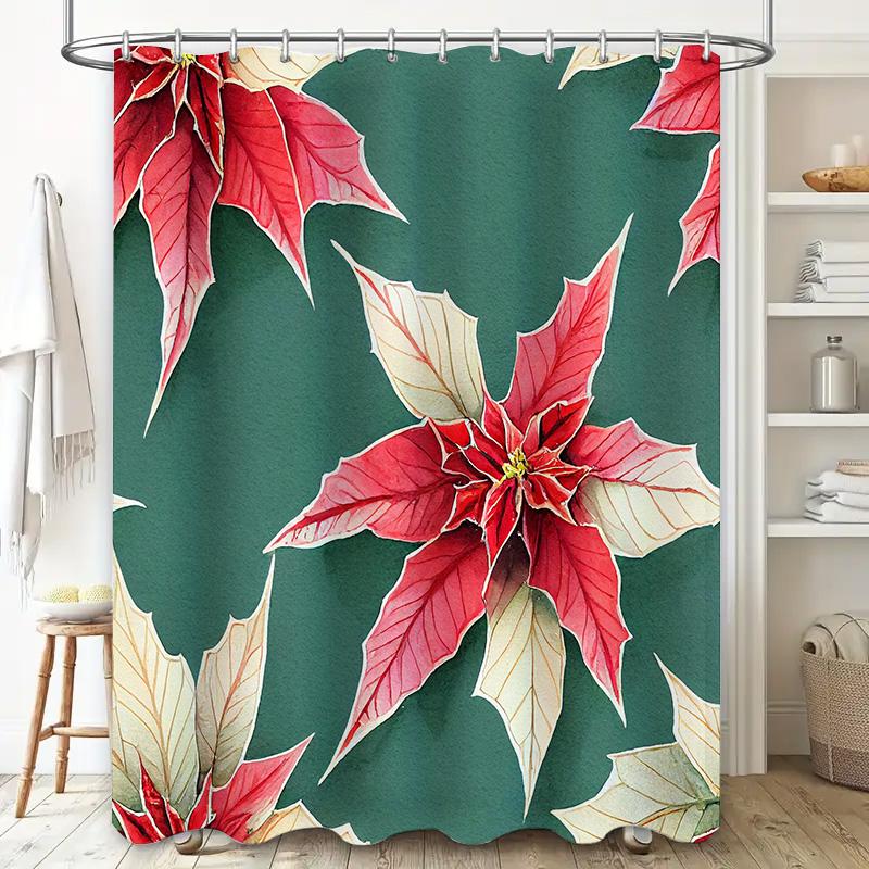 Christmas Shower Curtain Decorative Floral Waterproof Bathroom Accessories Home Decoration
