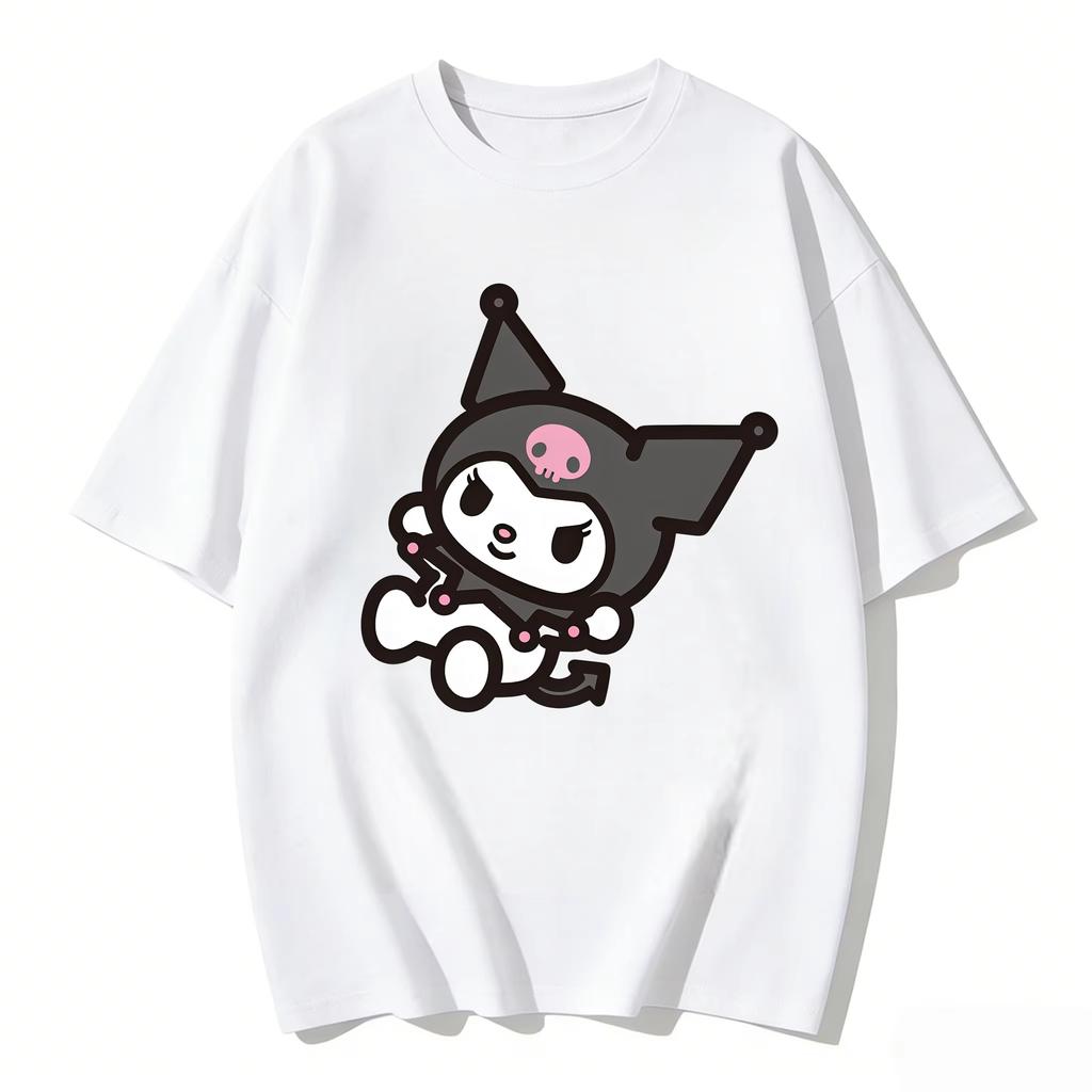 2026 new Summer Kuromi Cute Graphic Tee Casual Short Sleeve Cotton Top for Women Girls Kawaii Cartoon Print Streetwear
