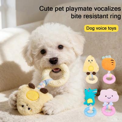 Pet Chew Toy Cartoon Characters Soft Plush TPR Chew Ring with Built-in Sound Mechanism Teeth Grinding Boredom Relief Interactive Pulling Toy