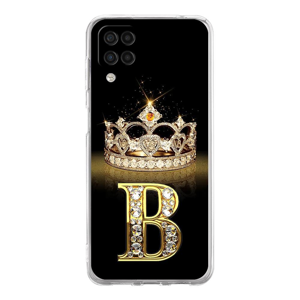 Case for Samsung A13 A15 A25 A51 A71 A21S A11 A12 A31 A52 A41 A23 A53 A73 A32 5G A03S A05s Cover Diamond Crown Letter 26 Letters