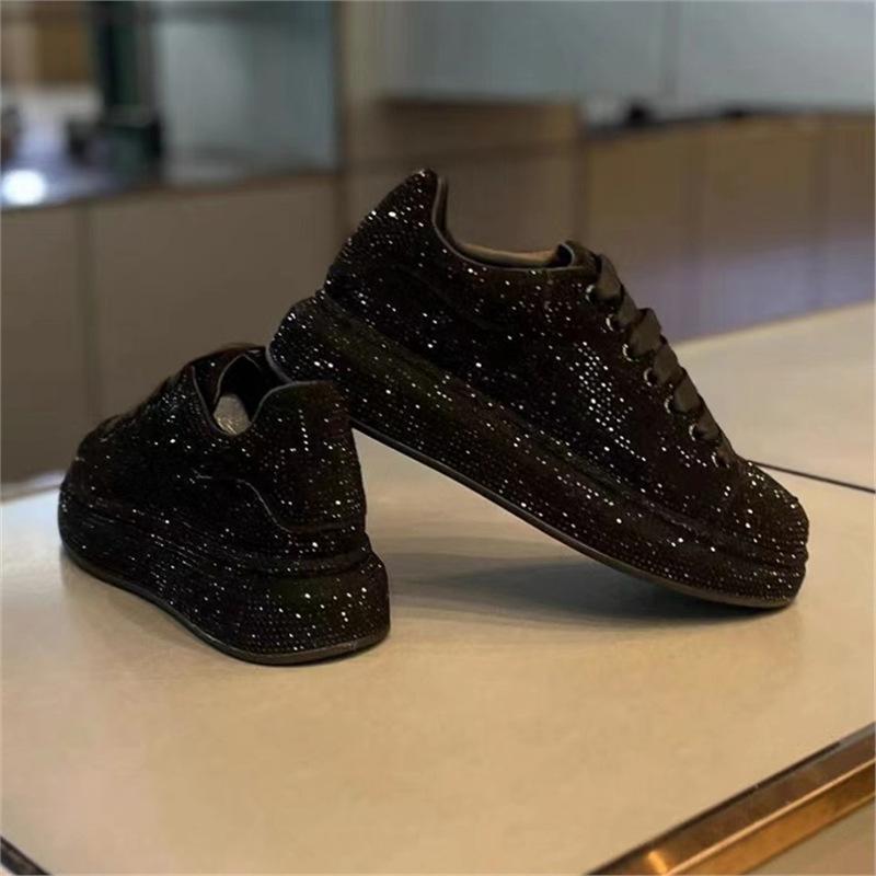 Zapatillas de lona para hombre de primavera europea, de caña baja, con diamantes calientes, color liso, con cordones, informales, tipo papá, bc
