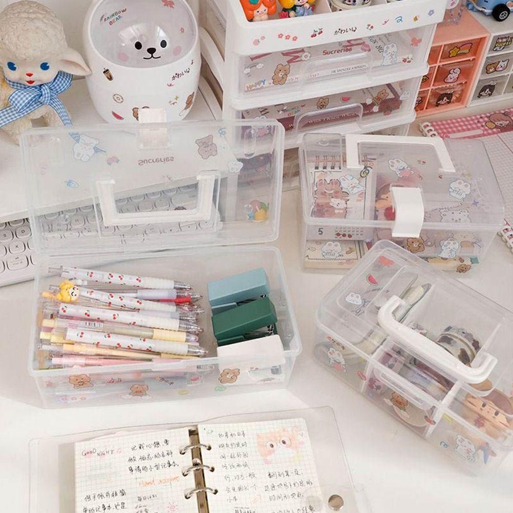 1Pcs Transparent Plastic Storage Box Sundries Stationery Mask Large-Capacity Miscellaneous Container Box Household