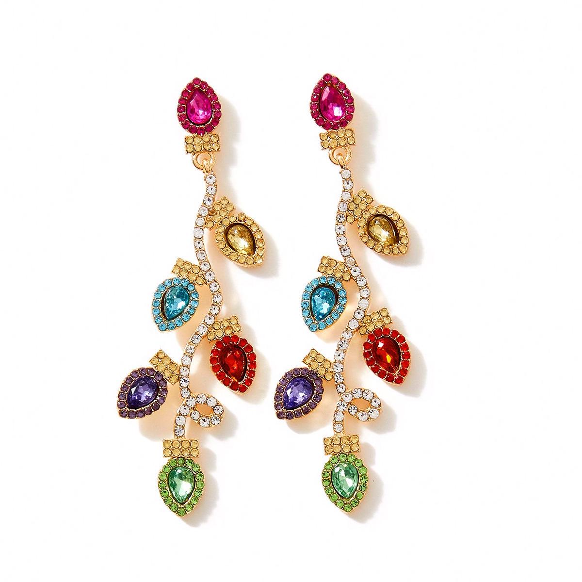 European & American Rhinestone Rice Bead Christmas Light Bulb Earrings