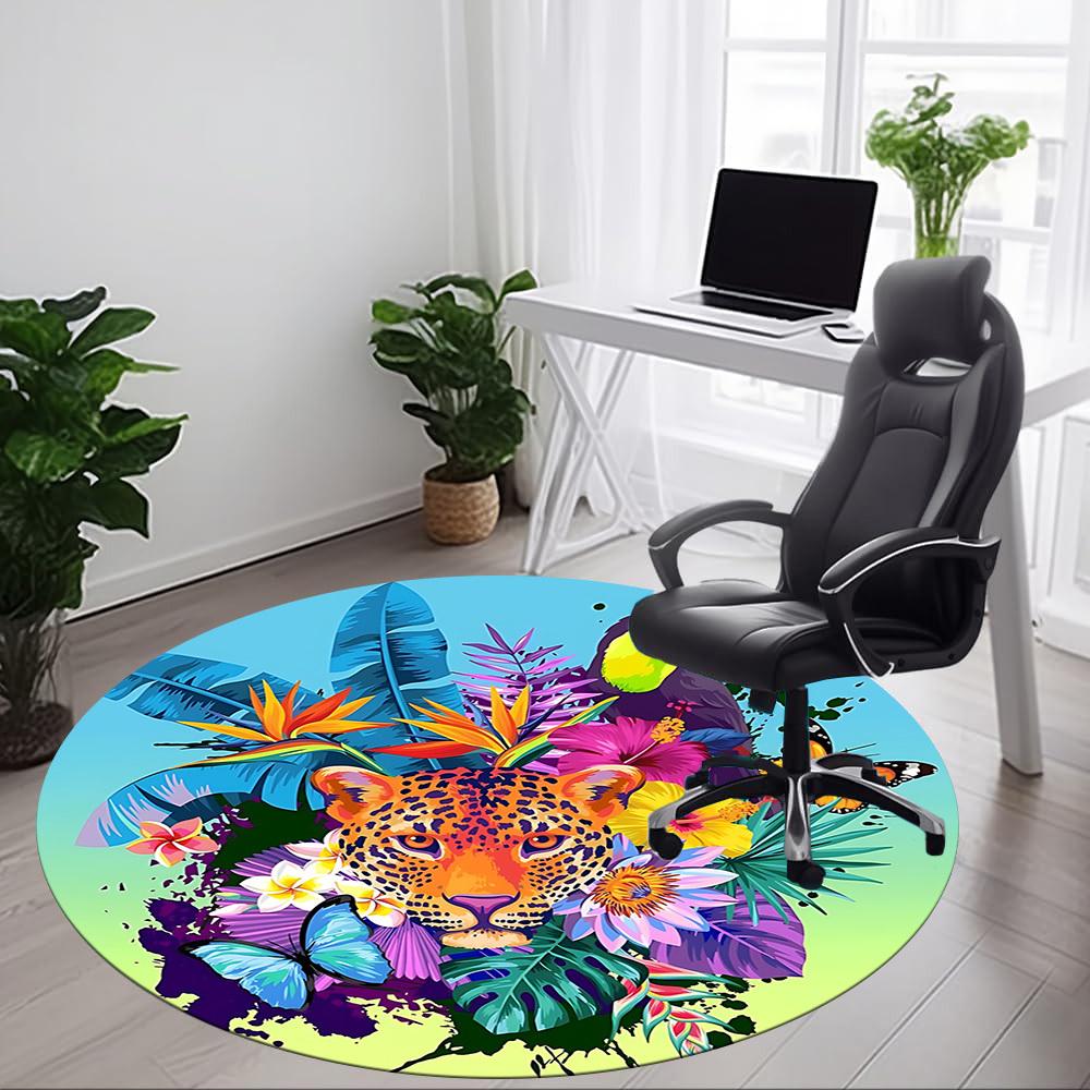 1pc Tropical Leopard Floral Chair Carpet for Office Machine Washable Rug for Office, Good Gift for Family or Friends yy251225197
