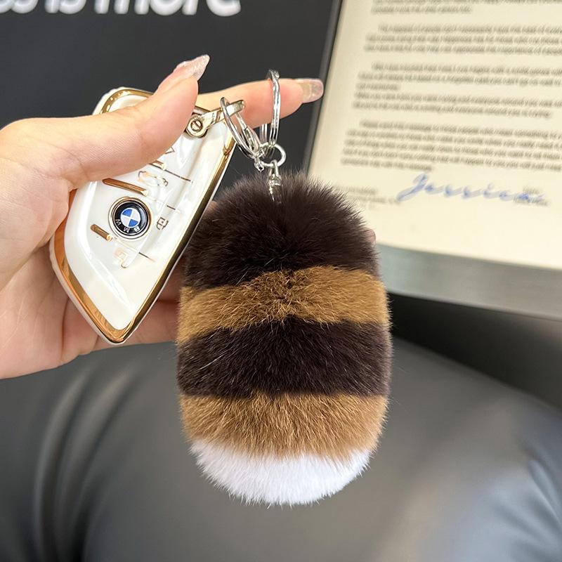 

[Cute Little Tail] Imitation Mink Fur Car Keychain Pendant Plush Doll School Bag Pendant Gift