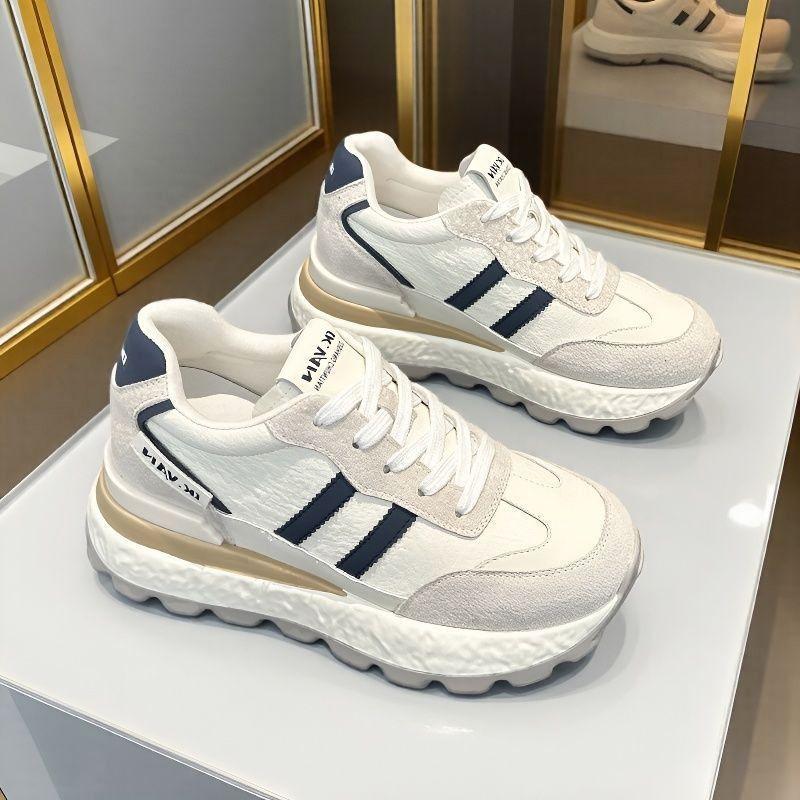 22 Spring and Autumn new dad shoes leather surface casual sports shoes thick sole height increase Xiaobai