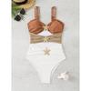 Starfish Decoration Contrasting Color European and American One-piece Swimsuit Waist Side Cross Hollow Swimsuit Swimsuit