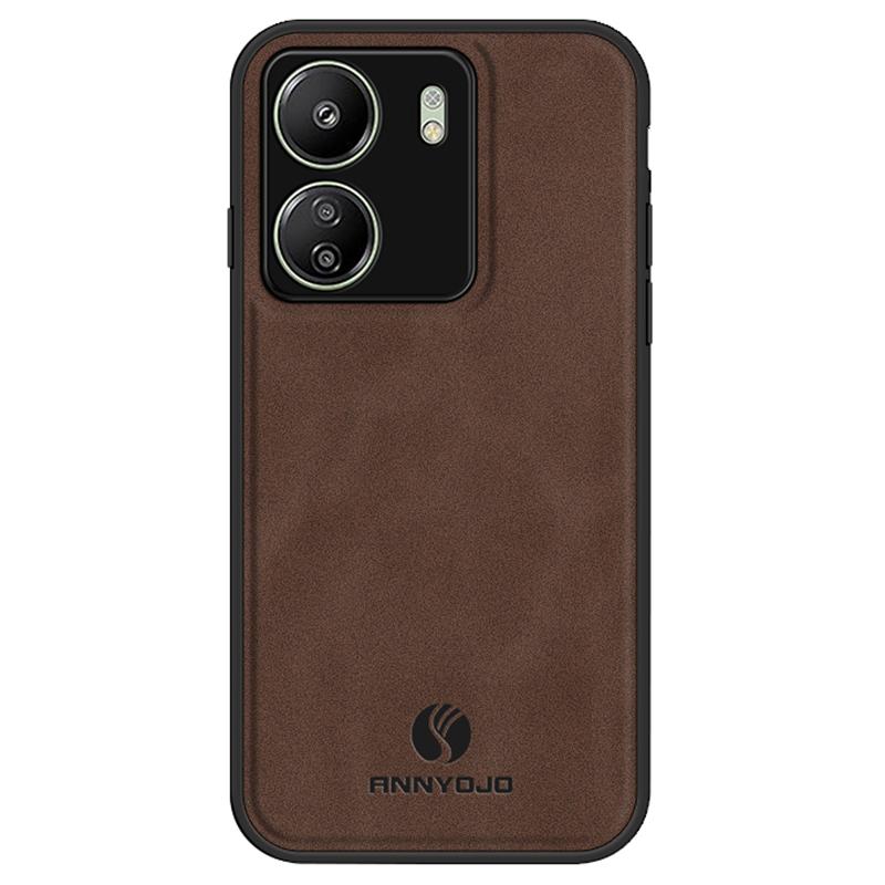 

ANNYOJO For Xiaomi Redmi 13C 4G/Poco C65 4G Case PU Leather+PC+TPU Drop-proof Back Cover Coffee