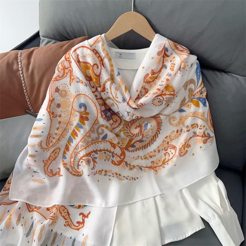 New Cotton Linen Scarf Versatile Printing Long Scarf Spring Autumn Korean Style Shawl Outerwear Warm Fashionable Women'S
