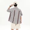 Tenflow Plus Size Casual Short Open Loose Cool for Summer Men's Shirt, Sleeve, Striped, Collar, Fit, (5XL, Coffee)
