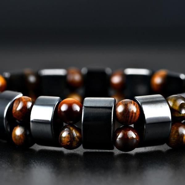 Double Hematite Tiger's Eye Bracelets Men Tiger Eye & Hematite Charm Bracelets for Women Natural Energy Stone Bracelet Jewelry