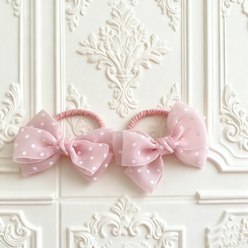 French Polka Dot Bow Hair Tie for Girls - Mesh Baby Headband Accessory