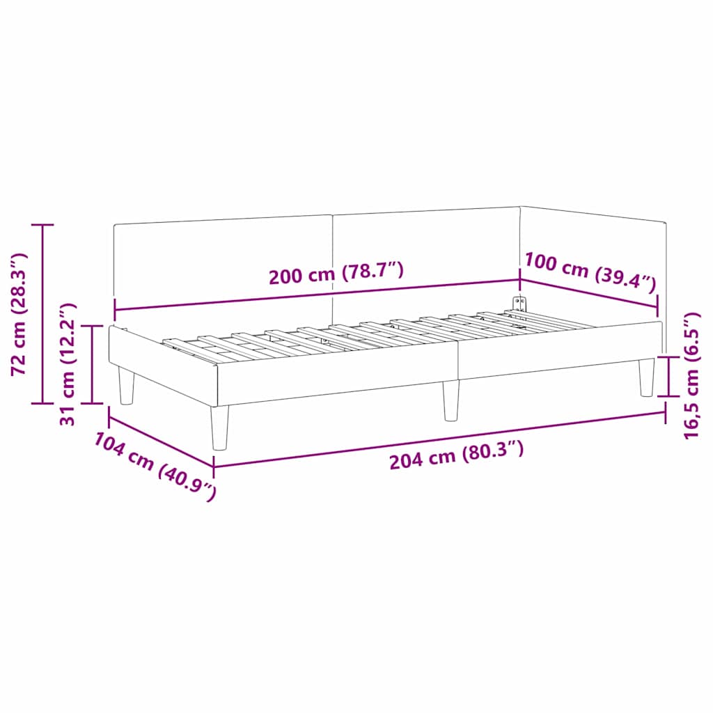 Corner Bed Frame with Headboard Yellow 100 Cm X 200 Cm Velvet