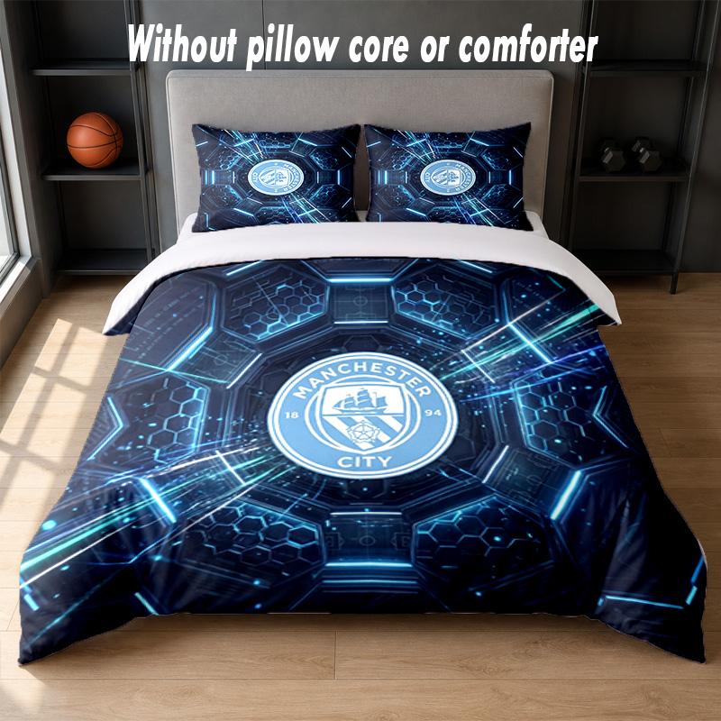 Set Biancheria da Letto Manchester City Design 1 Copripiumino + 2 Federe Morbido Traspirante Biancheria da Letto per la Casa