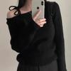 Autumn age-reducing temperament design sense sweater irregular diagonal collar temperament scheming lace-up knitted sweater women