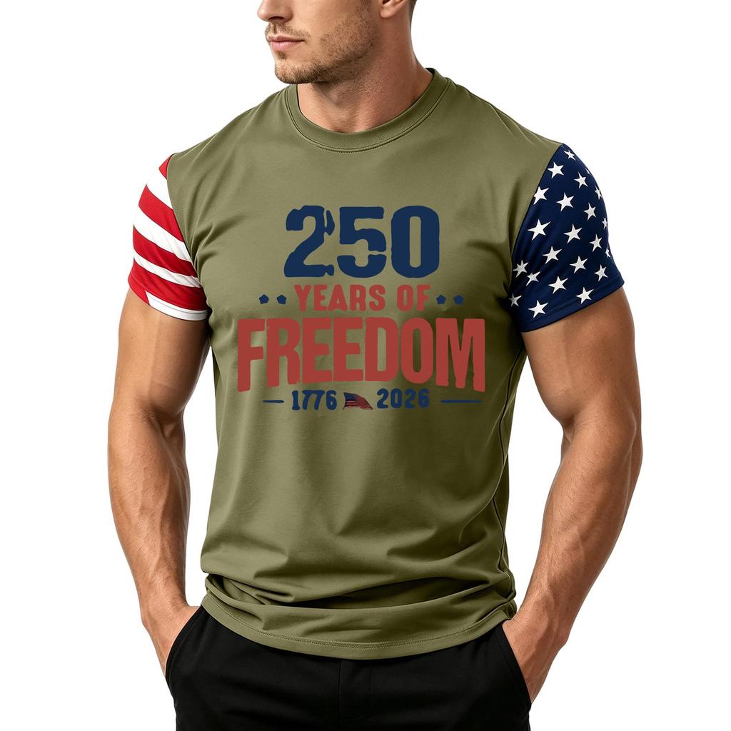 Men's Independence Day Flag Print Short Sleeve T-Shirt, Loose Casual Daily Summer Tops