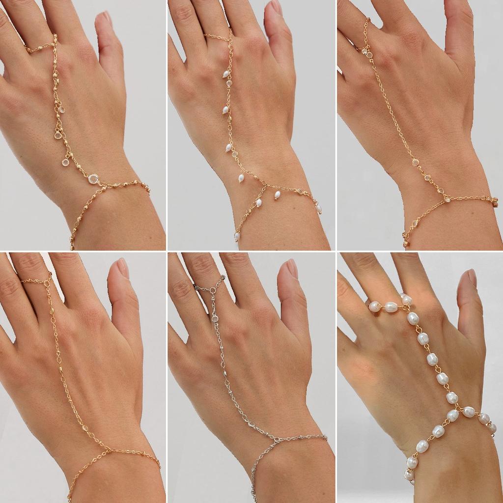 Wind Baroque Imitation Pearl Finger Bracelet Bracelet Design Imitation Crystal Back Chain
