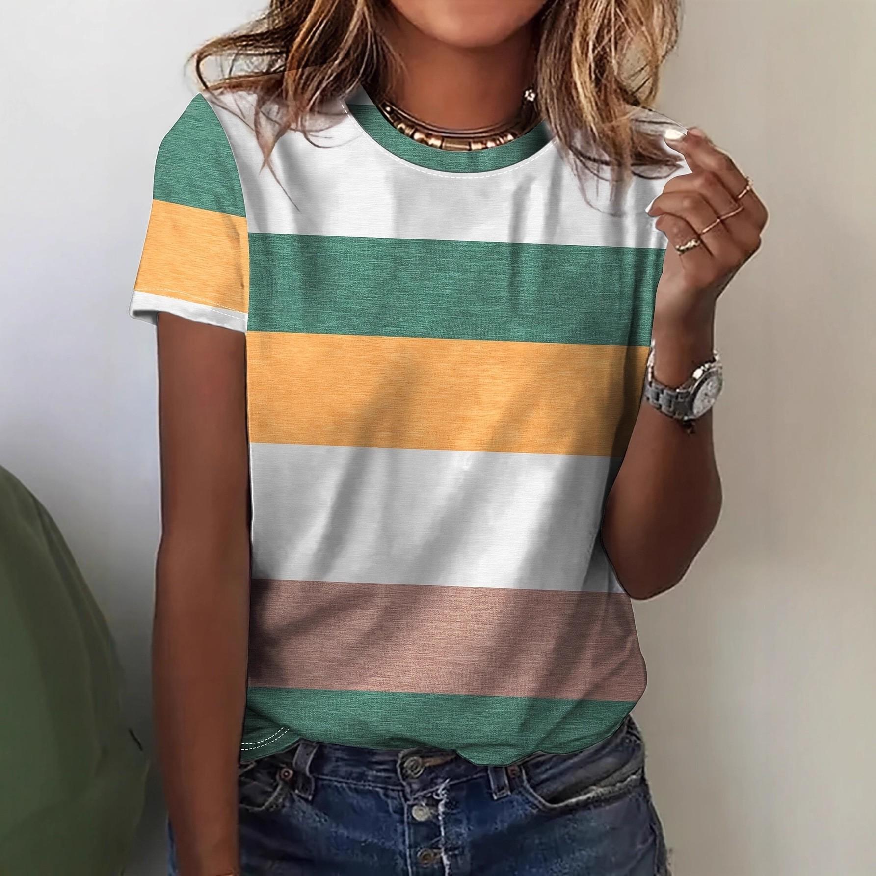 

Женский клетчатый и полосатый топ с коротким рукавом и круглым вырезом большого размера - Желтый/Красный, Коллекция 2025 2XL жёлтый