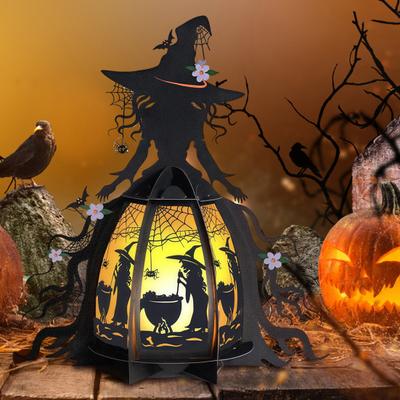 Halloween Hexenlaterne 3D Gruselige Laterne Leuchtendes Tischmittelstück Gotische Fledermaus Schädel Hexenlampe für Zuhause Kaminsims Eingang Tischplatte Dekoration