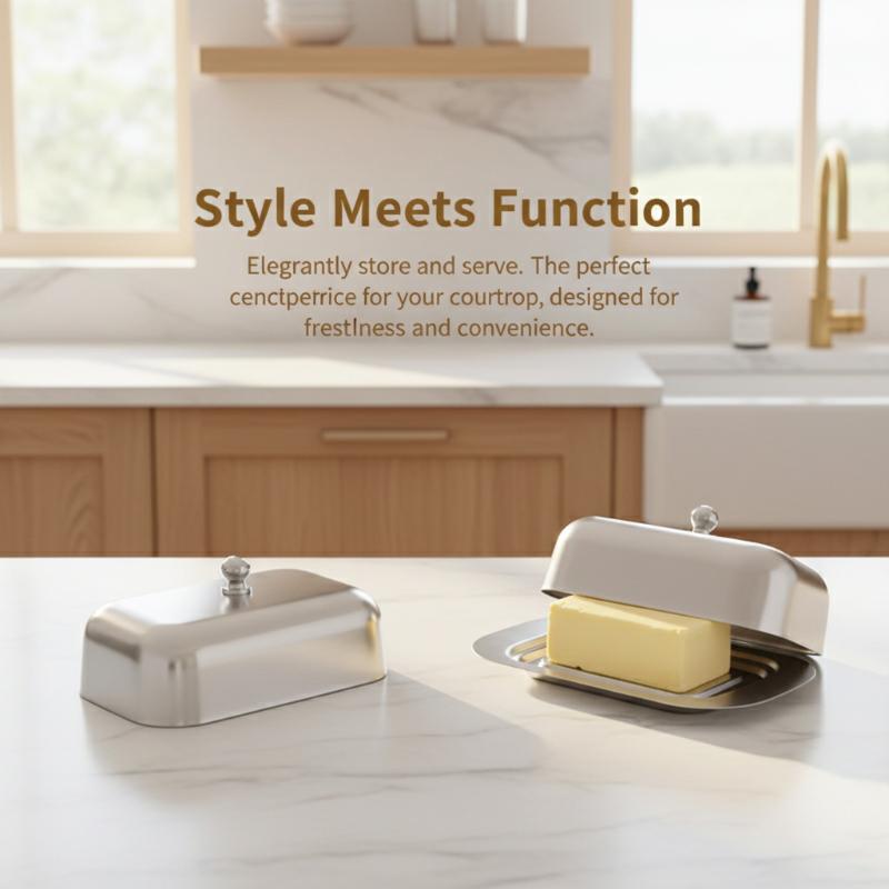1PC Stainless Steel Butter Dish with Handle Lid Spill Proof Butter Keeper Suitable for Outdoor Kitchen Table
