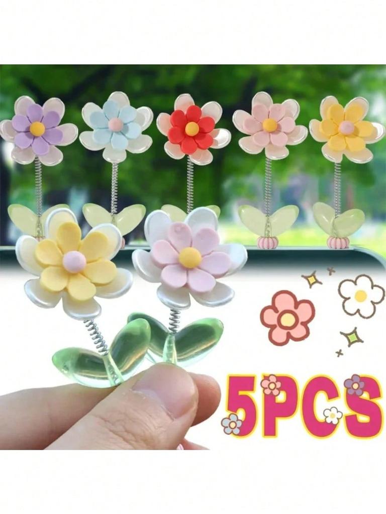Car Swinging Six Leaf Chrysanthemum Ornament Cartoon Dashboard Center Console DIY Interior Decoration