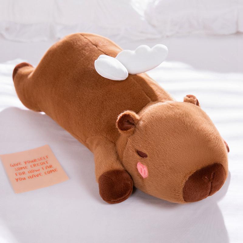 60cm-100cm Cartoon Giant Strip Capybara Plush Doll Pillow Lying Brown Orange Wings Creative Capybara Plush Toy Home Decor