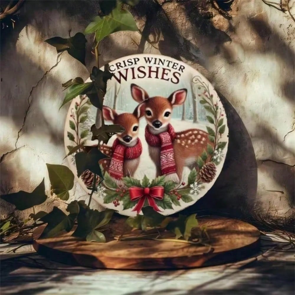 

Metal Sign Deer Christmas 8x8 Inch Flat Print Winter Holiday Wall Art Home Bar Cafe Decoration