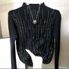 Women's Half Turtleneck Rhinestone sweater Pullover Stretch Knit Sweater Slim-Fit Long Sleeve Knit Top  Autumn  Winter